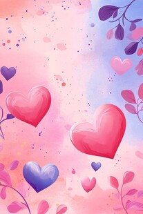 梦幻爱心水彩花卉背景图