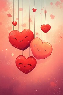可爱红心悬挂的浪漫画面