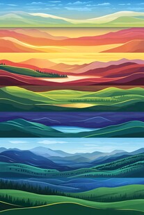 多彩山峦景观插画