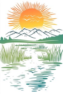 日出山水间自然美景图