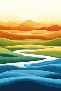 蜿蜒河流穿过多彩山峦