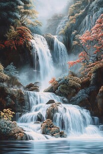 梦幻山林间的灵动瀑布