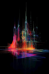 梦幻炫彩线条勾勒的城堡