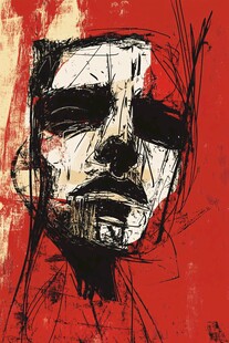 抽象红底人物面部艺术画