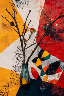 花瓶中的枯枝艺术插画