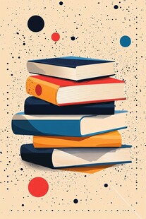 堆叠书籍的多彩插画