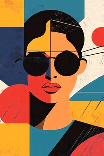 时尚墨镜女性几何风插画