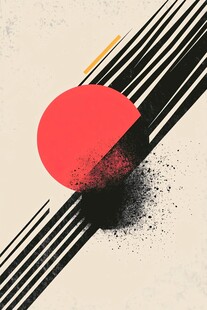 抽象几何线条与红圆艺术图