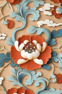 中式浮雕花卉云纹装饰图案