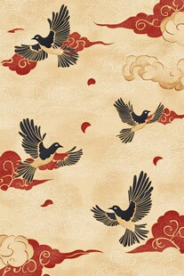 中式瑞鸟祥云古风图案