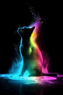 彩色粉末中的梦幻猫咪