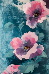 水彩风粉色花卉艺术画作