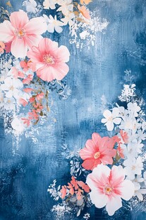 蓝色背景上的缤纷花卉图案