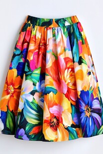 多彩花卉图案半身裙