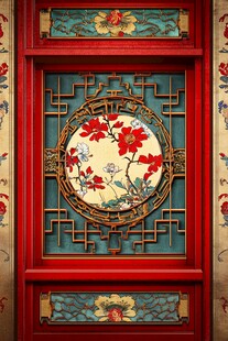 中式雕花红门窗
