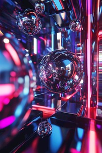 未来感炫彩金属球体空间