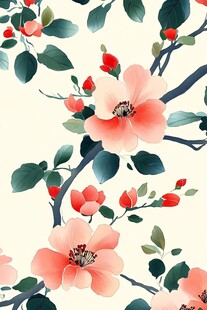 中式手绘花卉枝叶图案