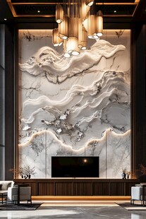 中式奢华客厅山水背景墙