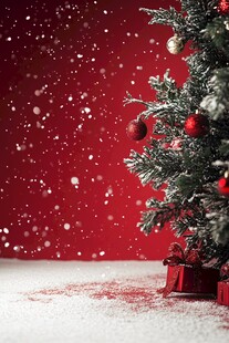 红色背景下的圣诞装饰场景