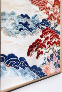 中式山水刺绣装饰画