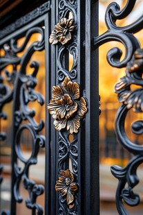 精致铁艺雕花大门细节