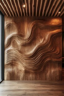 木质波浪纹理墙面室内设计