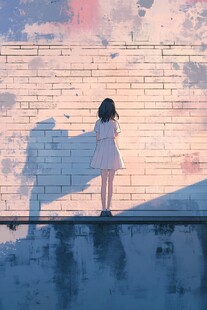 少女倚墙的唯美瞬间