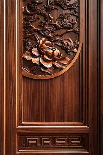 中式木雕门 精致花鸟纹饰