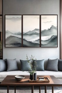 中式客厅山水挂画装饰