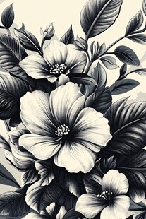 黑白花卉插画