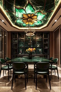 奢华绿调艺术餐厅空间