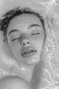 水中闭眼的静谧女性