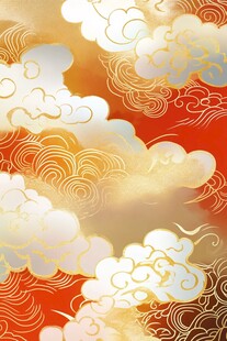 中式金云红底传统纹样