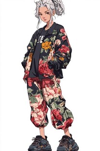 潮流少女花卉风穿搭展示