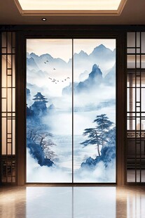 中式山水意境玄关背景墙