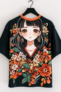 日系少女花卉印花短袖T恤