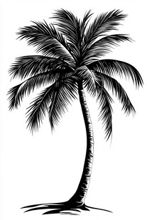 单棵椰子树黑白图