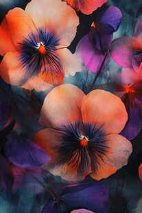 绚丽三色堇水彩艺术画作