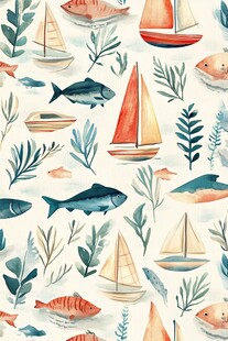 海洋元素水彩图案插画