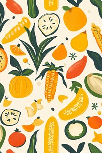 多彩水果玉米无缝图案