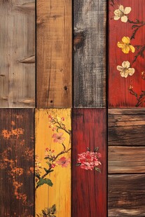 多彩手绘木板图案展示