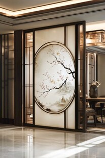 中式典雅屏风隔断室内景