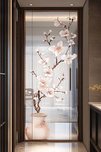 中式玄关玻璃上的雅致花饰