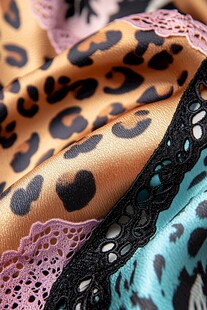 豹纹丝绸搭配精致蕾丝