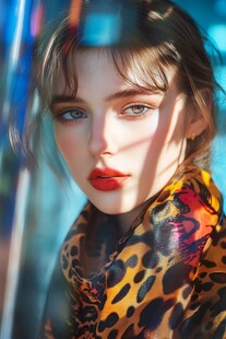 时尚豹纹装扮的魅力女性