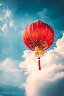 空中红绸灯笼