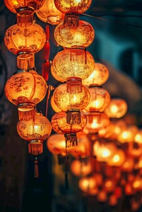 古巷中悬挂的绚丽中式灯笼