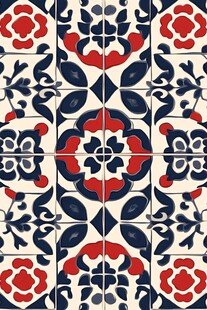 复古红蓝花卉瓷砖图案
