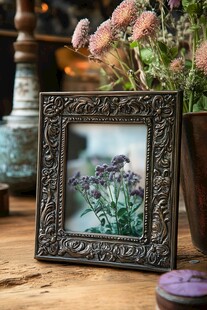 复古相框中的花卉静物