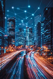 都市夜景与科技感交通图景
